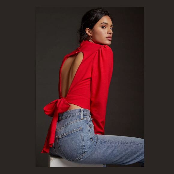 New Anthropologie Maeve Open-Back Blouse Red - New - Size 12 - Picture 1 of 6